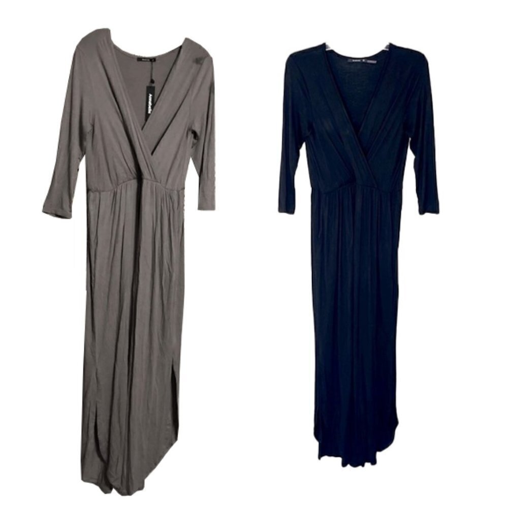 ❤️ 🆕 ANNABELLE Black V-Neck Maxi Dress with pockets Size S